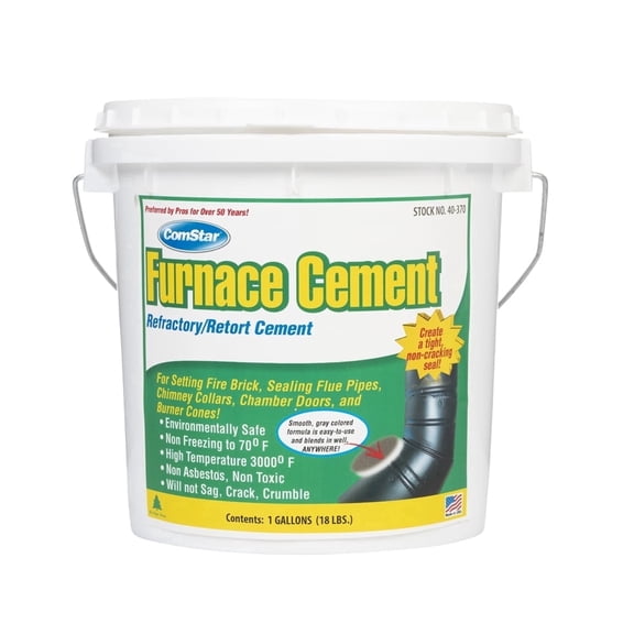ComStar Furnace Cement, 1 Gallon - 3,000F High-Temp Refractory & Retort Cement - Ready-to-Use High-Heat Paste for Fireplaces, Wood Stoves, Flue Pipes & Firebricks - Asbestos-Free (40-370)