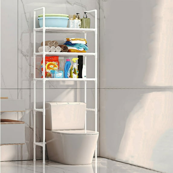 3 Tier Over Toilet Storage Rack - Freestanding Bathroom Space Saver Organizer in White - Ideal for Restroom and Laundry Room Storage