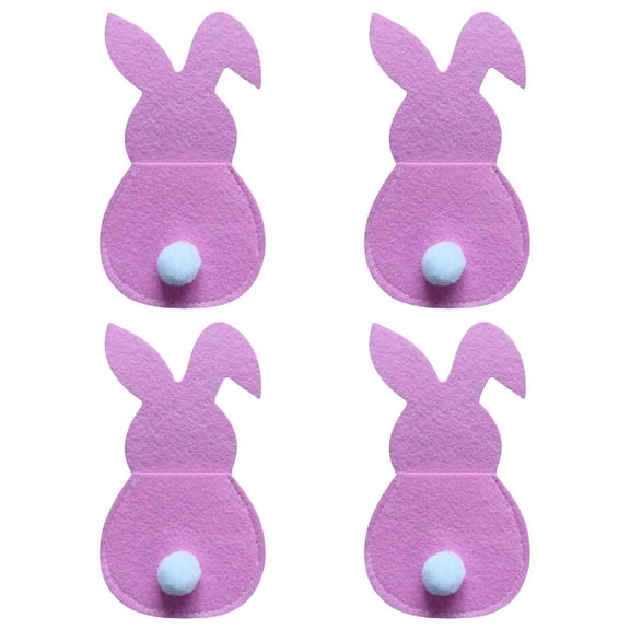 4 Pack Easter Bunny Utensil Cutlery Holders Pouch Bags Felt Silverware Holder Bag Utensil Sleeve for Knife Forks Easter Table Decoration Wedding Birthday Party, Pink Blue Green Yellow