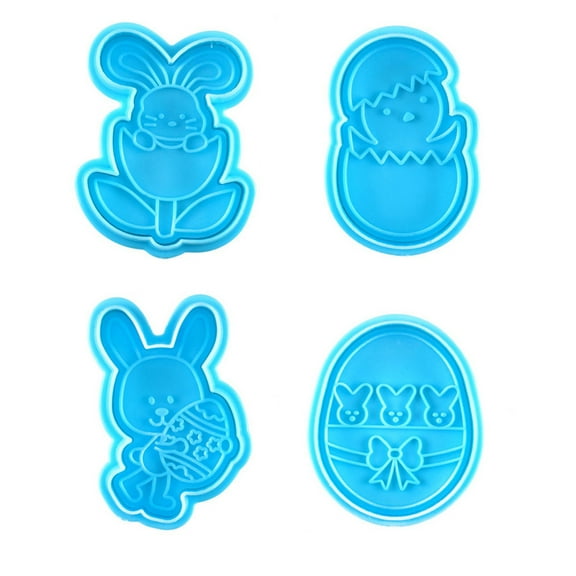 4 Pieces Easter Egg Cookie Cutters Easter Cookie Stamps 3D Plastic Embossing Mold Press Cookie Mould Set Baking Kitchen Tools for Easter Birthday Party Biscuit Fondant Snacks Making