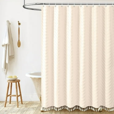 Boho Long Shower Curtain, 72x72 Inch Linen Fabric Set with Plastic Hooks, Modern Farmhouse Country Neutral Textured Cloth Shower Curtains for Bathroom - Tall & Ultra Thick - 2025