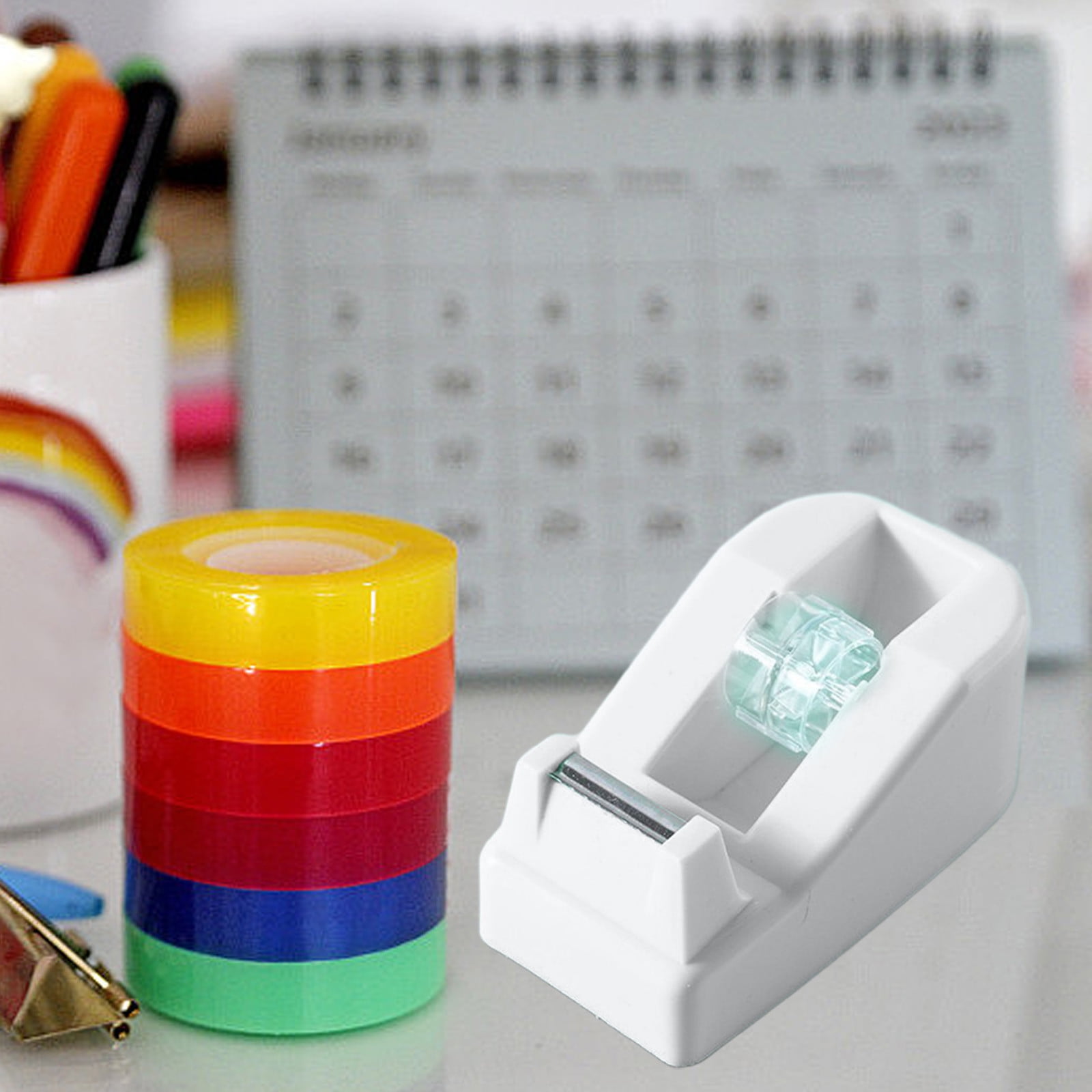 Lichamp Desktop Tape Dispenser With 3" Core & 10 Rolls 1" Masking Tape (Beige, 55 Yards Each)