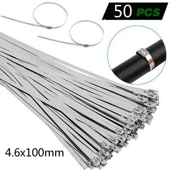 Aooww Metal Zip Ties of 50 Pcs, 304 Stainless Steel Cable Ties, Heavy Duty Metal Zip Ties for Exhaust Wrap, Heat Resistant Fencing Ties. for Pipe, Auto repair