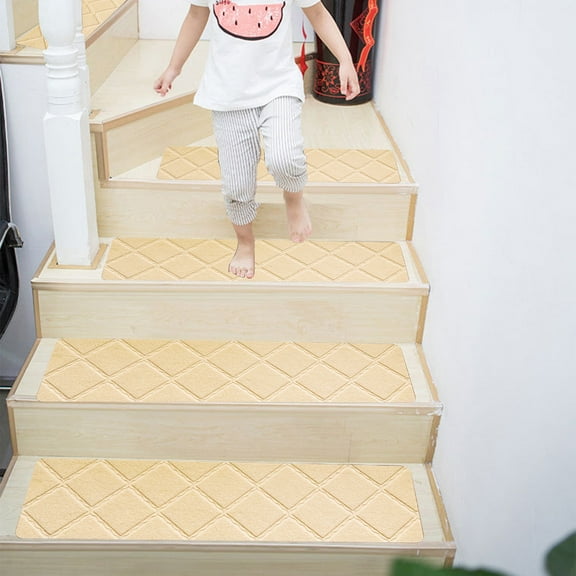 Non-Slip Carpet Stair Treads for Wooden Steps, Reusable Adhesive Anti-Moving Safety Stair Rugs for Kids, Dogs & Elders, Modern Indoor Stair Runner, 30x8in, Rhombus Design
