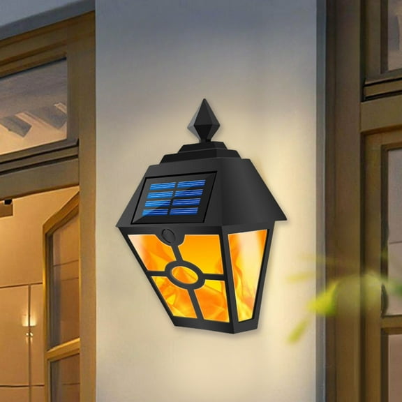 Solar Flame Lights Outdoor, Realistic 3D Flickering Flameswith Ultra-Bright LEDs - Waterproof Wall Mount Lanterns for Deck, Fence, Patio, Garden, Auto On/Off