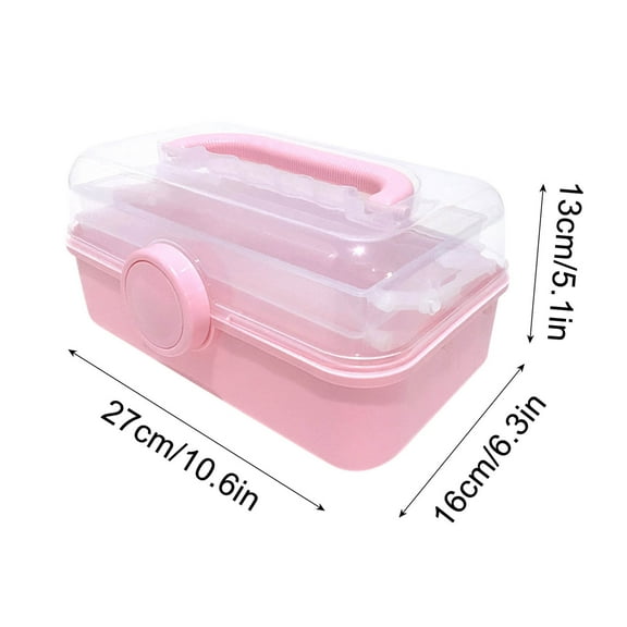Three-Layer Clear Plastic Storage Case for Art Craft and Cosmetic, Multipurpose Organizer and Portable Handled, with Trays Folding Tool Storage Box for Home, School, Office (Pink)