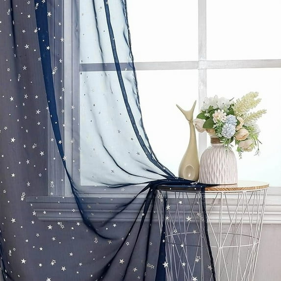 Aooww Twinkle Star Room Curtains,1 Panels Nursery Sheer Curtains,Rod Pocket Panels Drapes Window Treatment for Bedroom Livingroom-39.37x78.74 in
