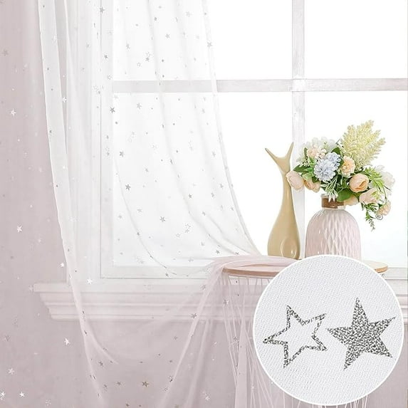 Aooww Twinkle Star Room Curtains,1 Panels Nursery Sheer Curtains,Rod Pocket Panels Drapes Window Treatment for Bedroom Livingroom-39.37 in 脳 78.74 in