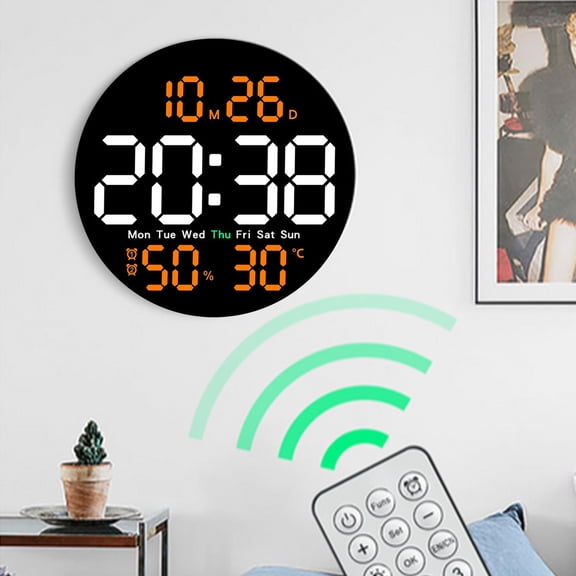 Aooww Large Digital Wall Clock with Remote Control, Dual Alarm with Screen Dispaly,for Living Room,Bedroom, Mounted, Gift for Elderly
