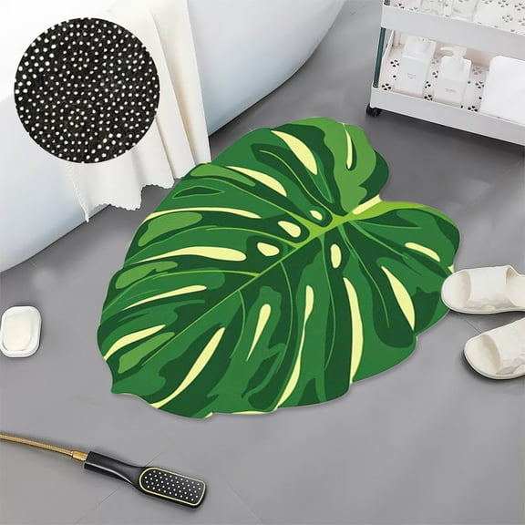 Leaf Area Rugs for Living Room, Green Washable Tropical Monstera Plant Design Non-Slip High Traffic Rug, Indoor Outdoor Carpet for Bedroom, Porch, Dining Room,Entryway,Kitchen,Durable&Stylish