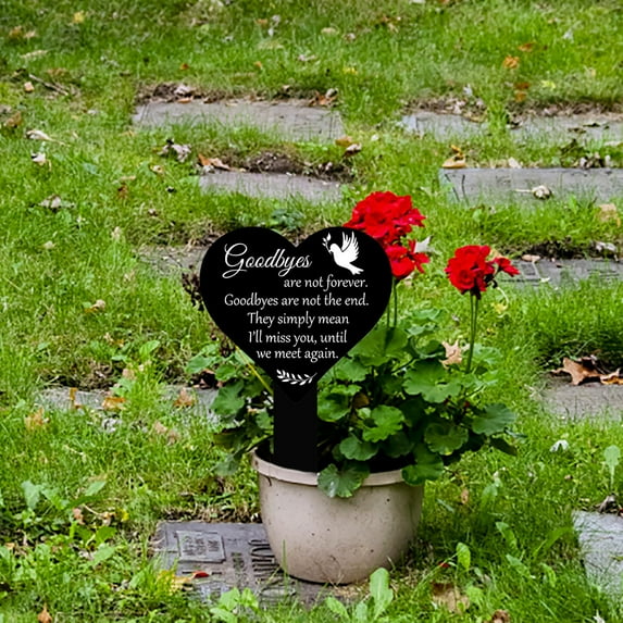 Memorial Grave Markers Heart Shaped Remembrance Plaque Stake Memorial Garden Grave Marker for Cemetery Black Sympathy Plaque Garden Grave Decoration for Relative Friend Cemetery Outdoors Yard