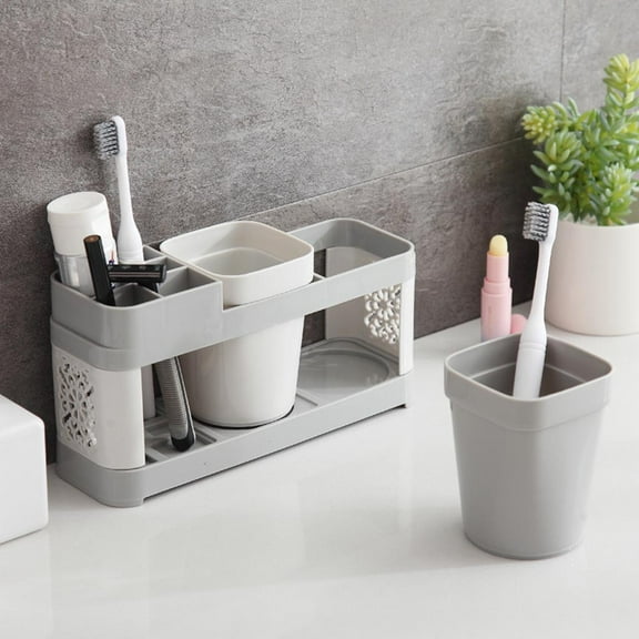 Toothbrush Holders for Bathrooms,Kids Electric Toothbrush Holder with 2 Cups Set,White Tooth Brush Toothpaste Caddy Storage,Small Bathroom Countertop Organizer Stand for Men Farmhouse Family