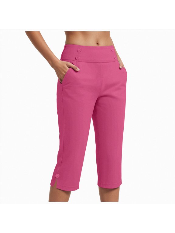 15"/18"/21"/27" Capri Pants Women High Waist Stretch Women's Golf Capris Summer with Pockets Work Casual (Hot Pink, XXL)