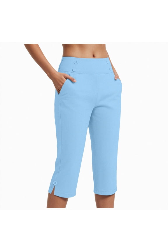 15"/18"/21"/27" Capri Pants Women High Waist Stretch Women's Golf Capris Summer with Pockets Work Casual (Sky Blue, M)