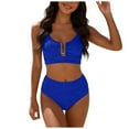 thumbnail image 1 of COMVALUE 2 Piece Bikini Set U-Wire Cutout Popular Swimsuit High Waisted Textured 2026 Summer Beach Swim Bathing Suits (Blue, XXL), 1 of 9