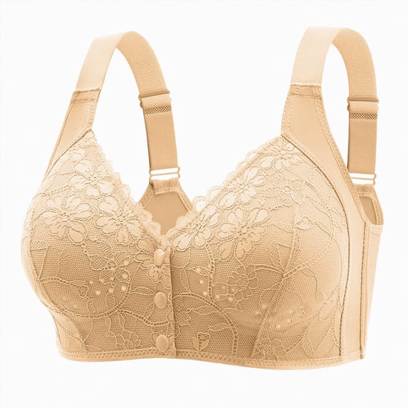COMVALUE 2026 Bras Old Women Comfort No Underwire Full Coverage Bras Front Closure Support Bras Push Up Cotton Bras (Light Yellow, 36)