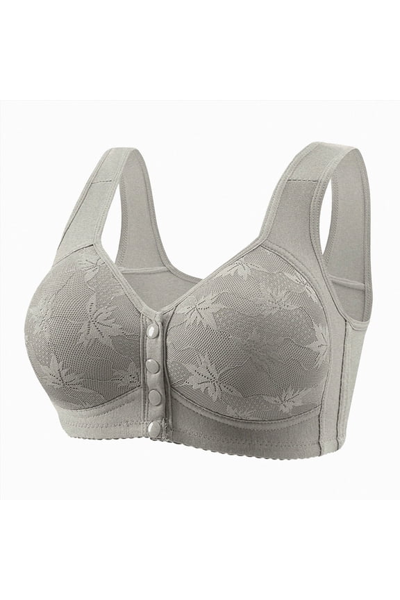 2026 Bras for Older Women Front Closure Bra Full Coverage Comfortable Bras No Underwire Plus Size Bra (Grey, 36)