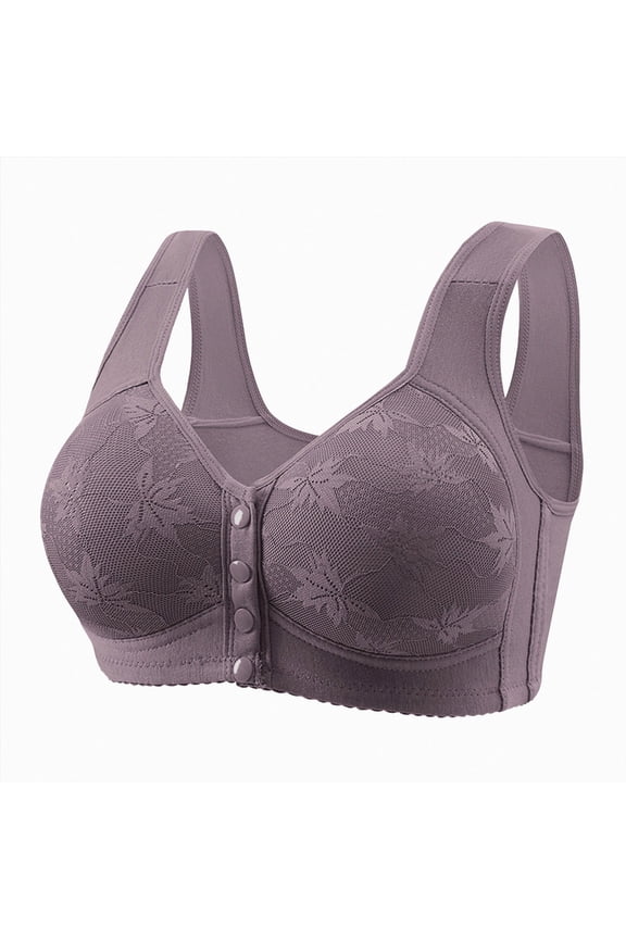2026 Bras for Older Women Front Closure Bra Full Coverage Comfortable Bras No Underwire Plus Size Bra (Purple, 36)