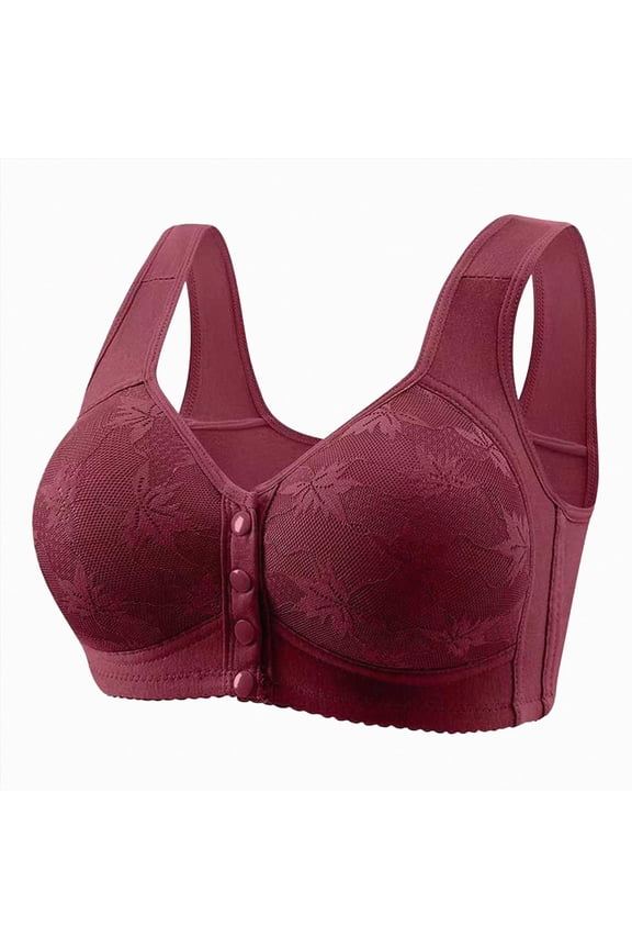 2026 Bras for Older Women Front Closure Bra Full Coverage Comfortable Bras No Underwire Plus Size Bra (Wine, 44)