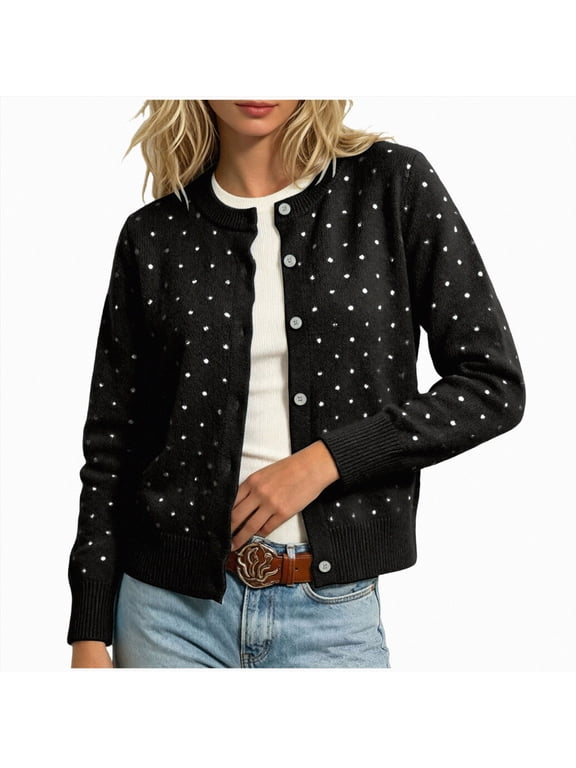 2026 Leopard Cardigan Womens Button Up Sweaters Long Sleeve Cheetah Print Cropped Cardigan Jackets (Black, XXL)