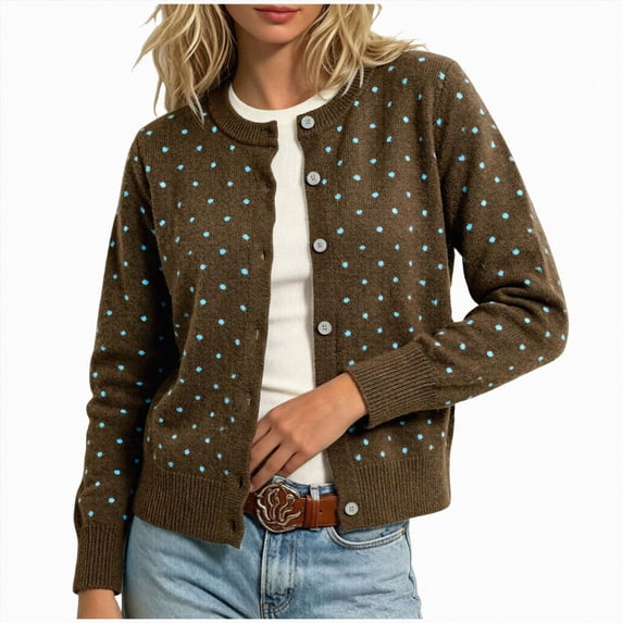 COMVALUE 2026 Leopard Cardigan Womens Button Up Sweaters Long Sleeve Cheetah Print Cropped Cardigan Jackets (Coffee, 3XL)
