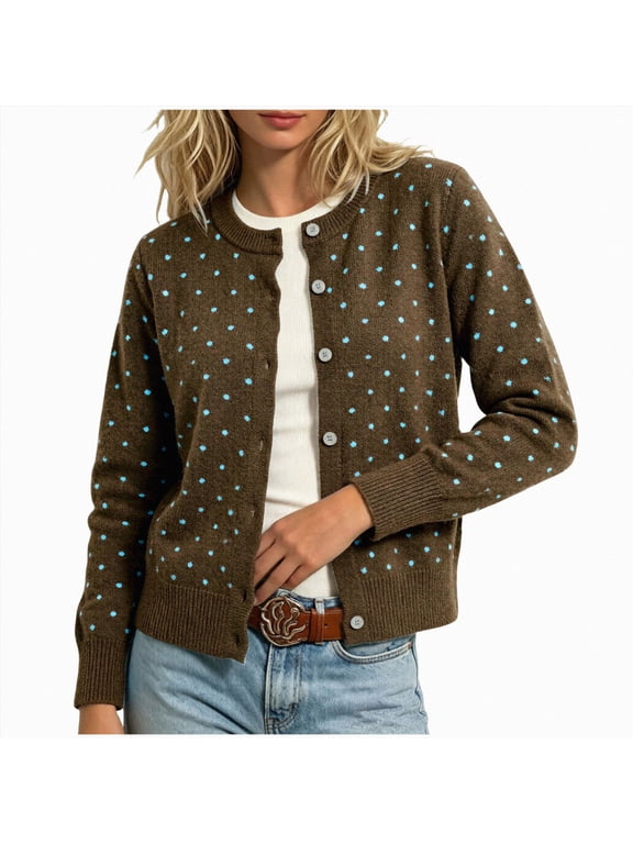 2026 Leopard Cardigan Womens Button Up Sweaters Long Sleeve Cheetah Print Cropped Cardigan Jackets (Coffee, XXL)