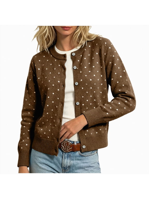 2026 Leopard Cardigan Womens Button Up Sweaters Long Sleeve Cheetah Print Cropped Cardigan Jackets (Khaki, M)