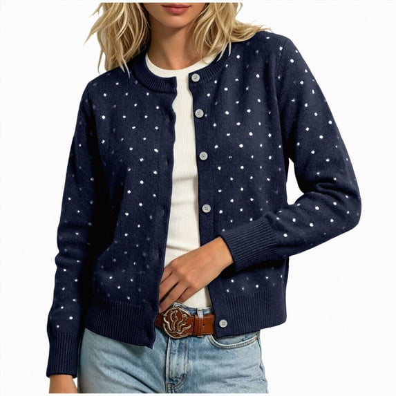 COMVALUE 2026 Leopard Cardigan Womens Button Up Sweaters Long Sleeve Cheetah Print Cropped Cardigan Jackets (Navy, XL)