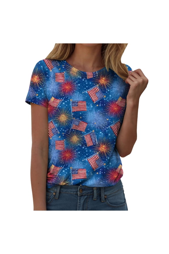 250th Anniversary USA Shirt Women America Shirt Short Sleeve Patriotic Flag Eagle Print Tee Tops Tshirt Gifts (Blue, XXL)