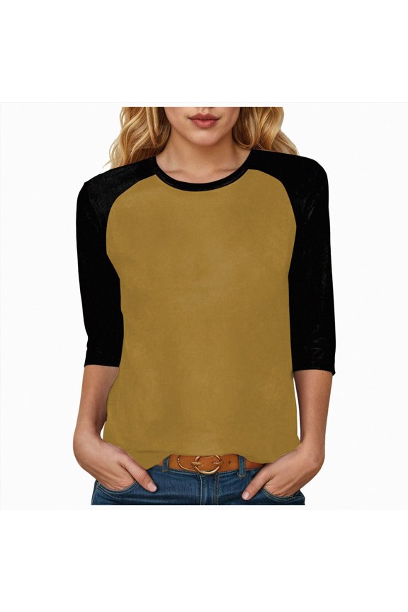 3/4 Sleeve Tops for Women Plus Size Baseball Style Tees Three Quarter Raglan Shirt Color Block Workout Jersey Tshirts Gold Size S
