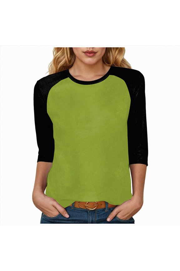 3/4 Sleeve Tops for Women Plus Size Baseball Style Tees Three Quarter Raglan Shirt Color Block Workout Jersey Tshirts Green Size 3XL