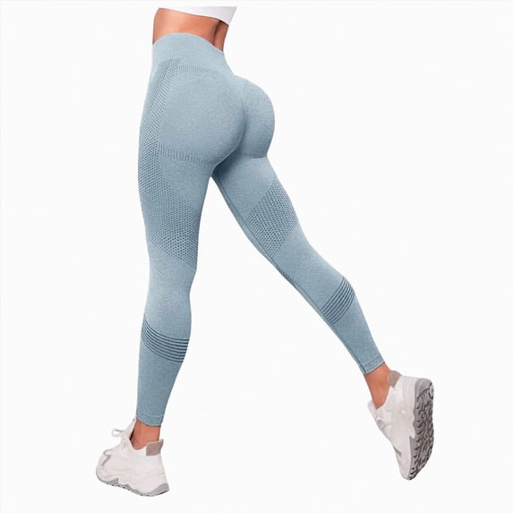 COMVALUE 3D Compression Leggings for Women, High Waist Tummy Control Yoga Pants, Butt Lifting &Smooth Leggings Sky Blue L