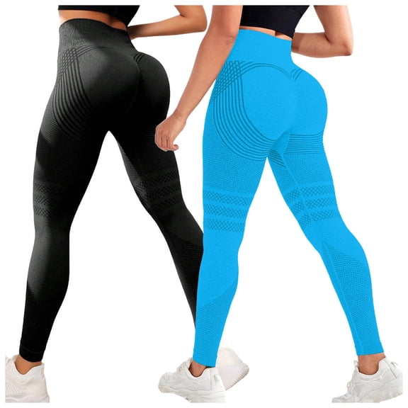 COMVALUE 3D Legging Cellulite Leggings for Women 3D Leggings for Cellulite Mesh Legging for Women Extra Tall Pants 2 Pack (Blue, L)