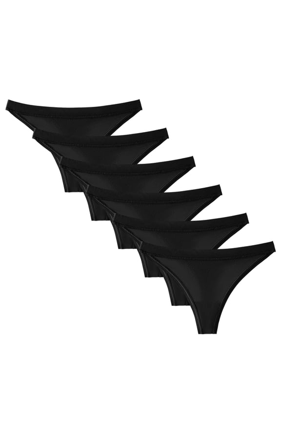 6 Pack Women's Thongs Cotton Breathable Panties Bikini Underwear (Black, XL)