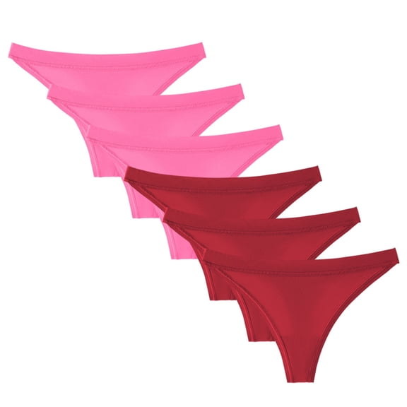 COMVALUE 6 Pack Women's Thongs Cotton Breathable Panties Bikini Underwear (Watermelon Red, XL)