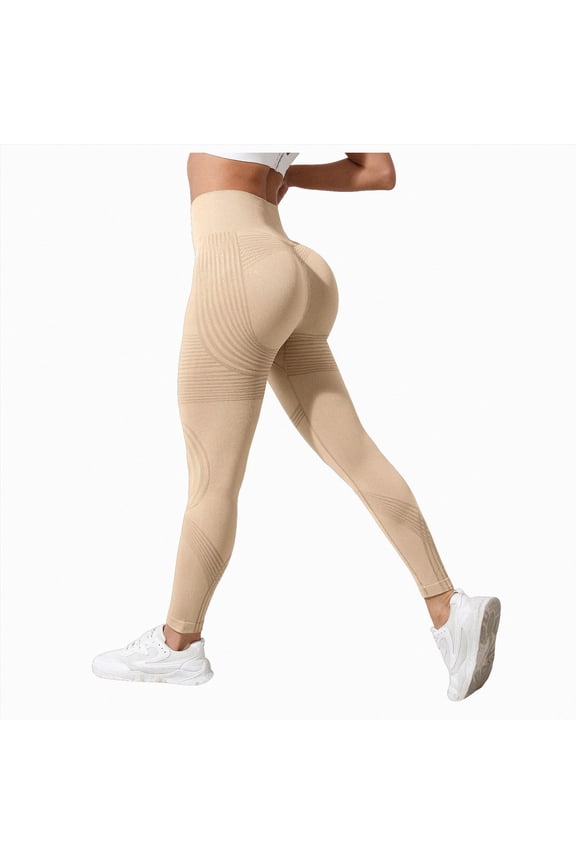 Anti Cellulite Compression 3D Leggings Women Butt Lifting Tummy Control with Resistance Bands Gym Yoga Pants Beige for Size S