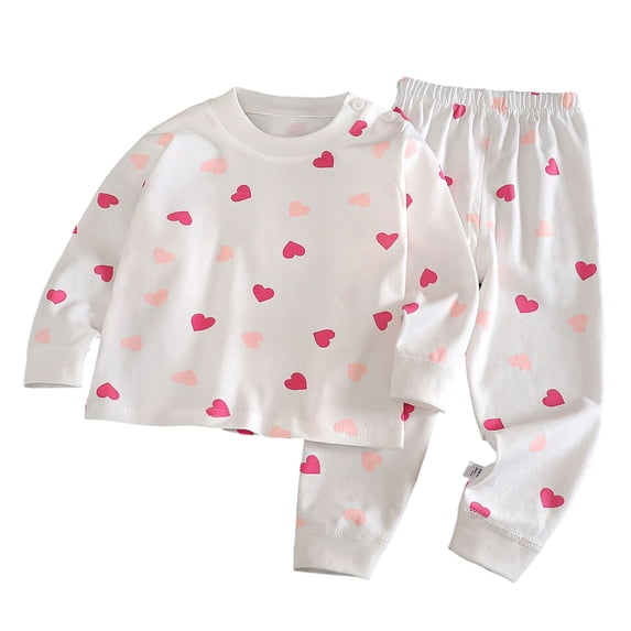 COMVALUE Baby Girls Fall Pajama Set 3 6 12 18 24 Months 3T 4T 5T 6T Heart Print Crew Neck Long Sleeve Top and Matching Sleep Pants