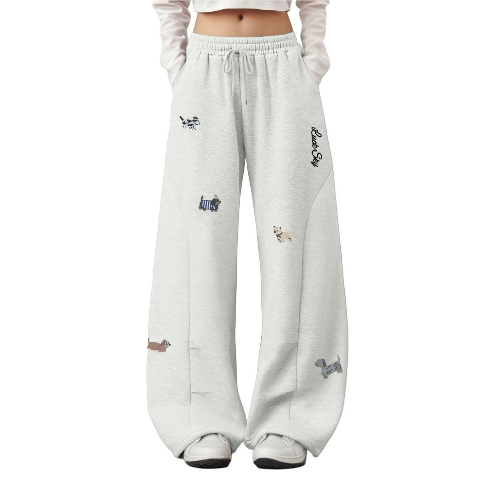COMVALUE Baggy Sweatpants for Women Puppy Embroidery Y2k Unisex Vintage ...