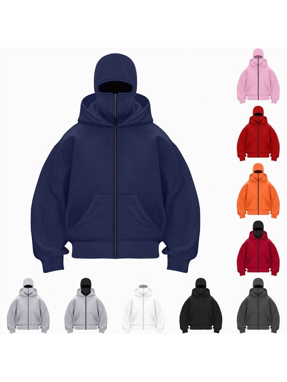 Balaclava Hoodie - Hoodie with Mask Built In,Double Hooded Zip Jacket Wind-Resistant Winter Hoodies For Women Men (Orange, M)