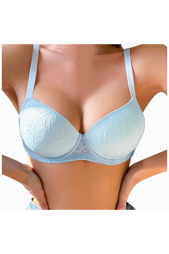 Balcony Bra for Women – Wired, Non-Padded Full Cup Support with Leaf Embroidery (Blue, 80D)