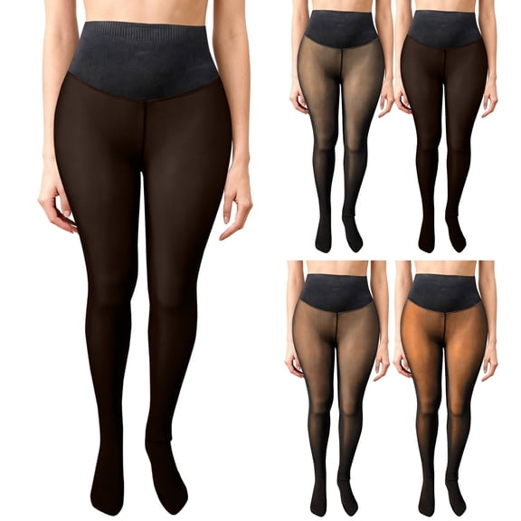 COMVALUE Bare-Leg Look Lined Tights Women Fake Translucent Plus Size Thermal Pantyhose Outerwear Winter Leggings (Black, M)