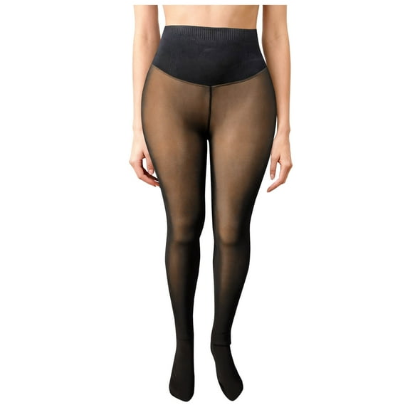 COMVALUE Bare-Leg Look Lined Tights Women Fake Translucent Plus Size Thermal Pantyhose Outerwear Winter Leggings (Gold, M)