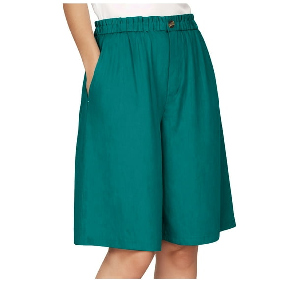 COMVALUE Bermuda Shorts for Women 2026 Cotton Linen Wide Leg Plus Size Pants Casual Loose Elastic Waist with Pockets Summer Clothes (Green, XL)