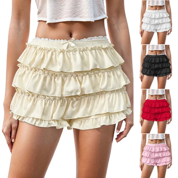 COMVALUE Bloomers for Women Y2k Cute Lace Bloomer Coquette Trim Shorts Ruffle Mini Skirts (White, S)