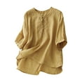 thumbnail image 1 of COMVALUE Boho Tops for Women 2026 Plus Size Cotton Linen Top Peasant Blouses Retro3/4 Sleeve V Neck Embroidered Shirt (Yellow, XXL), 1 of 7