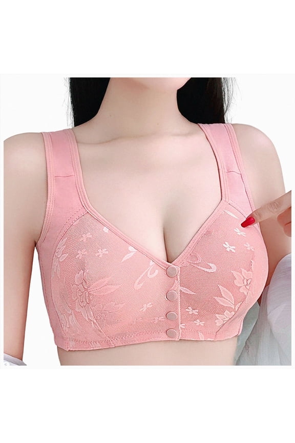 Bra Older Women Front Closure Bras Senior No Underwire Wireless Snap Closing Comfort Cotton Bra (Pink, 40)