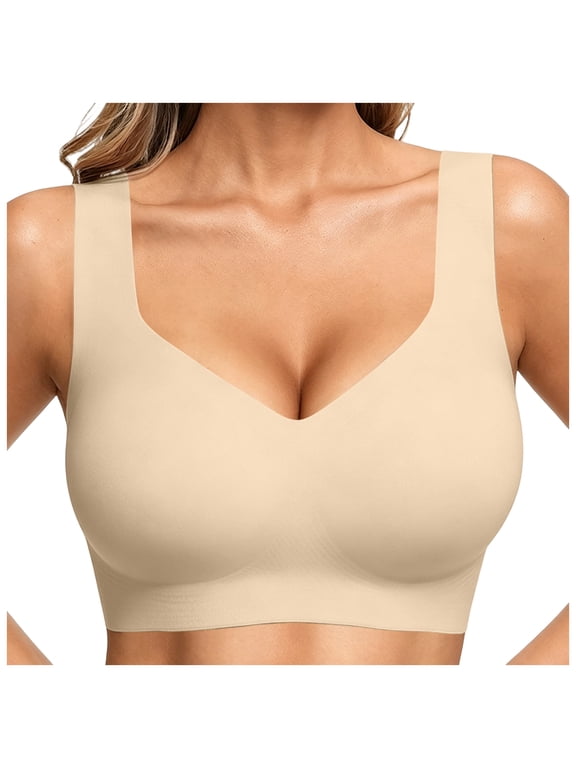 Bras for Women No Underwire Seamless Pullover Bras Wireless Full Coverage T Shirt Bralettes Wide Straps Sleep Everyday Bra (Beige, 3XL)