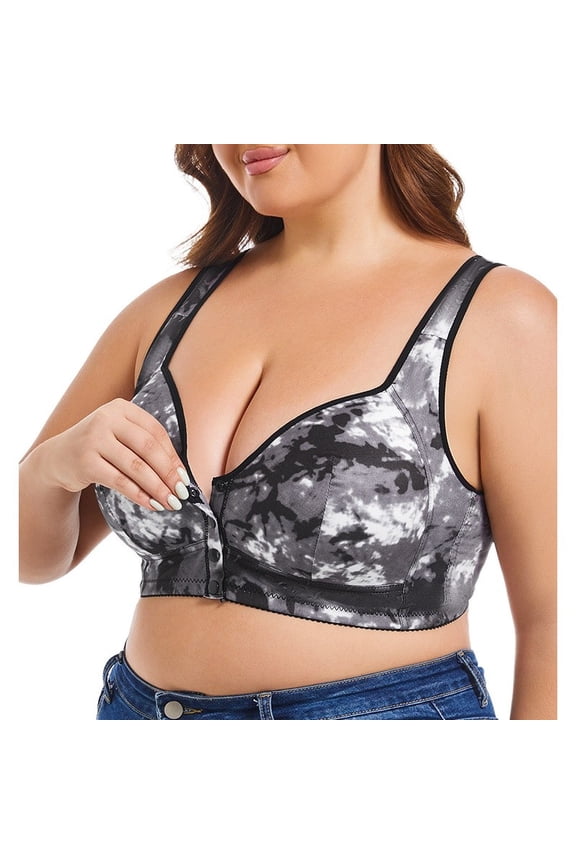 Bras for Women Wirefree Front Button Closure Bra Easy Close Sports Bra Soft Cup Sleep Bra (52D, Black)