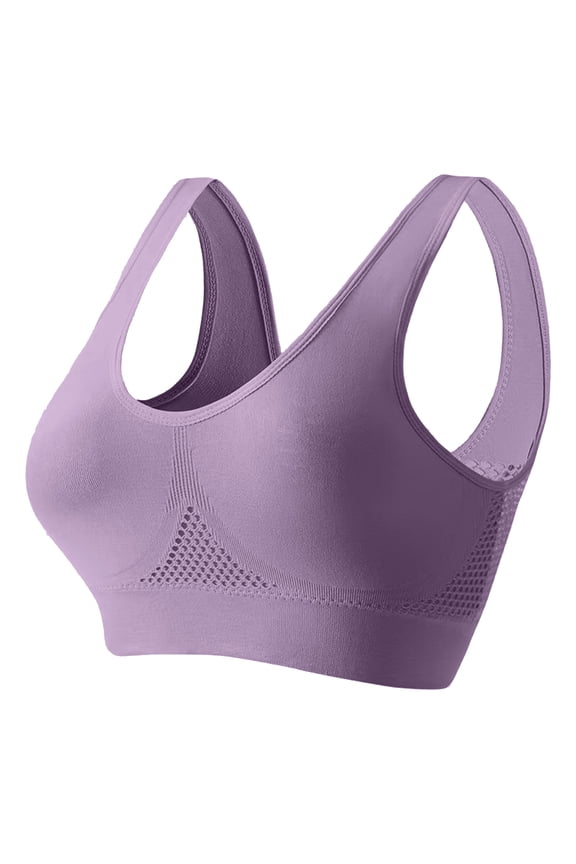 Breathable Bras for Women No Steel Ring Soft Cool Liftup Air Bra No Underwire Plus Size High Support Underwear (Purple,S)