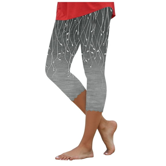 COMVALUE Capri Leggings for Women Loose Cropped Pant Fashion Flower Print Capris (Dark Gray, L)